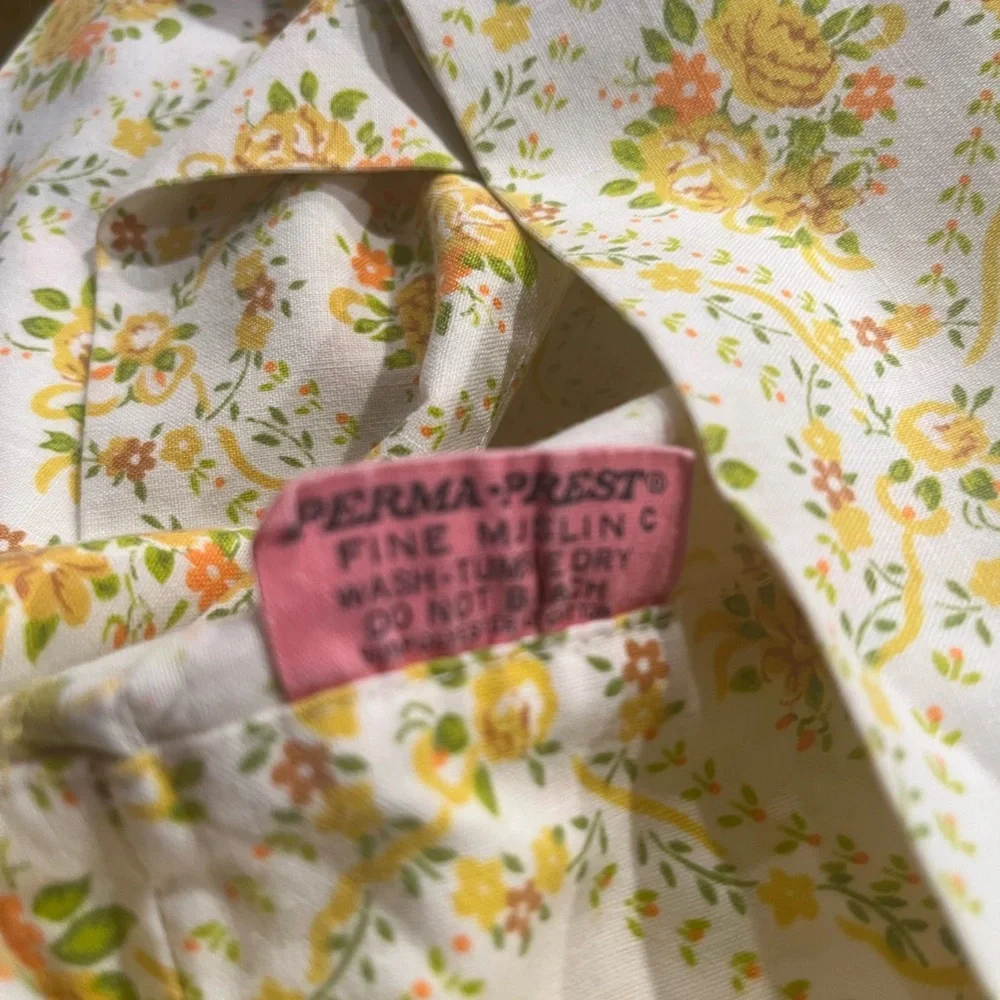 Sears Floral Pillowcase Pr Yellow Green Orange Cotton Poly Standard Vintage 70s